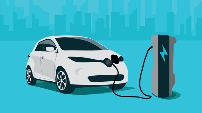 illustration of a white electric vehicle charging