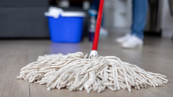mopping hardwood floor with regular string mop