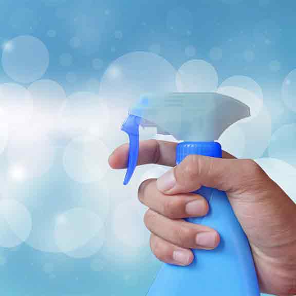 spray cleaner blue background square