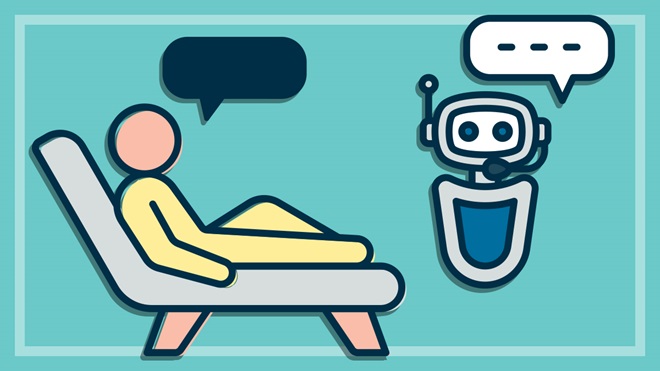 illustration of person being treated by chatbot for their mental health