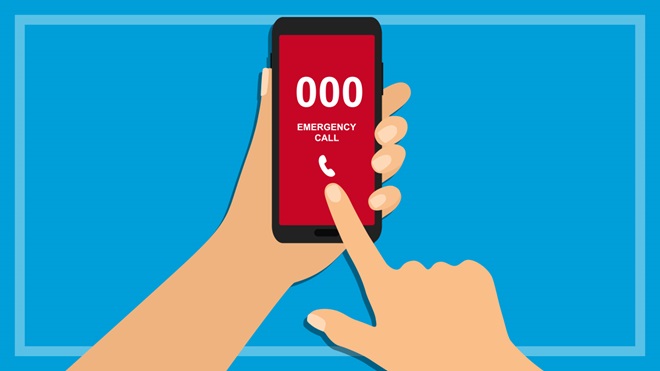 illustration of hands making an emrgency call on a smartphone