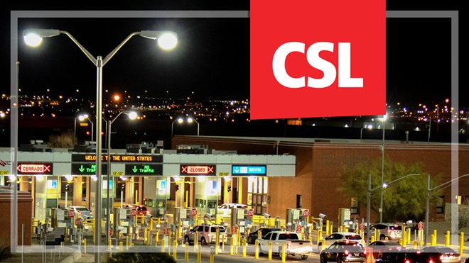 csl_logo_and_cars_queuing_to_cross_from_mexico_into_the_usa