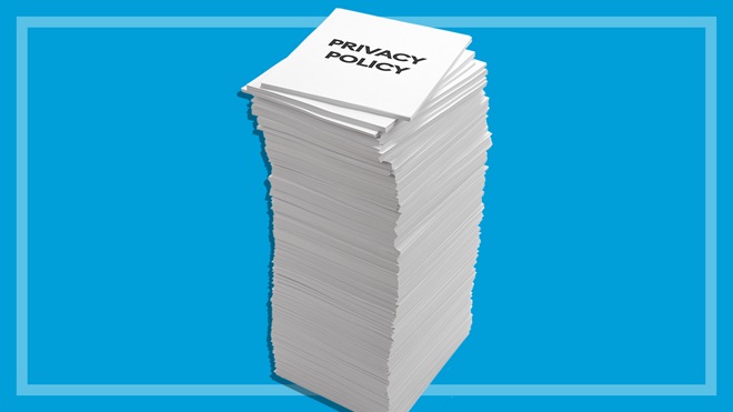 privacy policy printed on a huge stack of papers