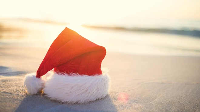 santa hat on an australian beach