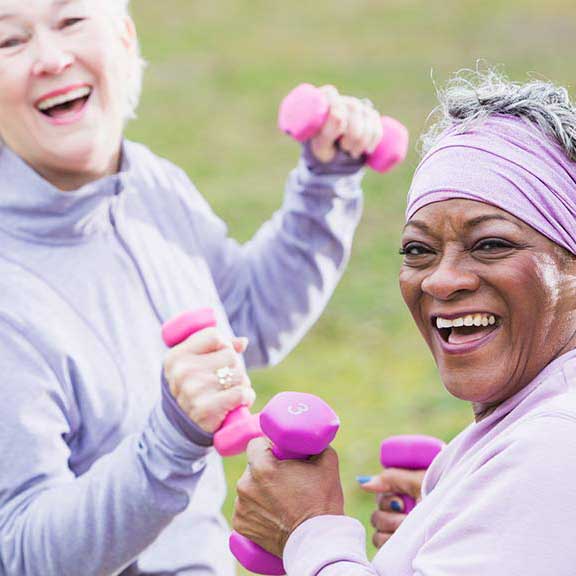 two older woman working out healthy ageing landing sq