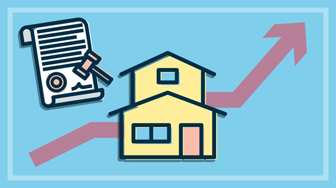 illustration of home and insurance policy with increasing arrow behind