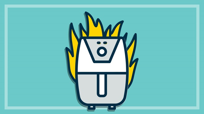 illustration of air fryer on fire