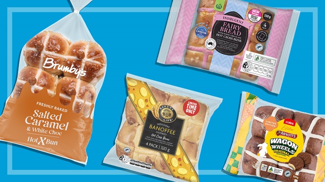 pack shots of the four new flavours of not cross buns for 2025