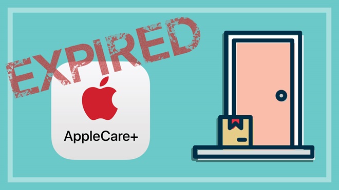 illustration of applecare logo with expired stamp and package on doorstep