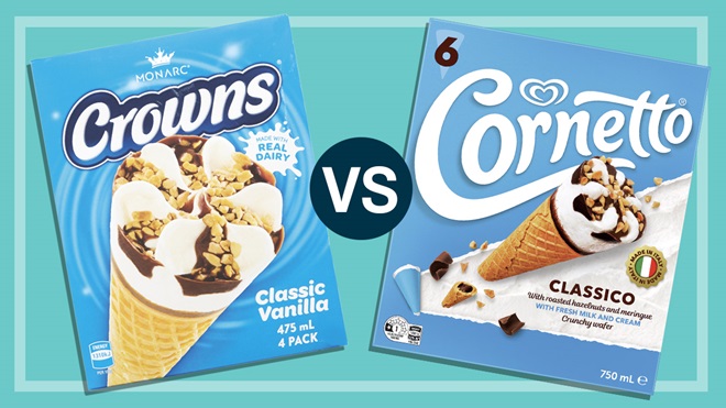 aldi crowns classic vanilla and streets cornetto classico vanilla ice cream packs