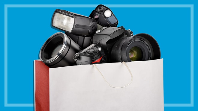 digital cameras in a shopping bag