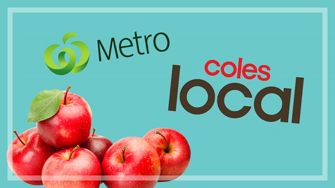woolies metro coles local logos with red apples