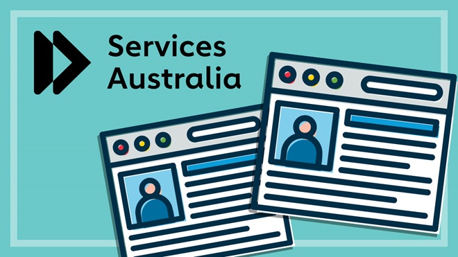 illustration of services australia logo and two matching online profiles