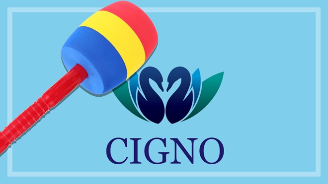 cigno logo and whack-a-mole hammer