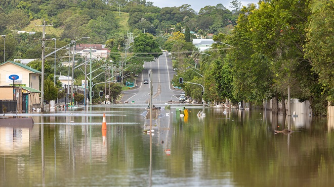 flooded street in lismore 2022