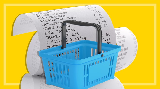 supermarket basket and receipt