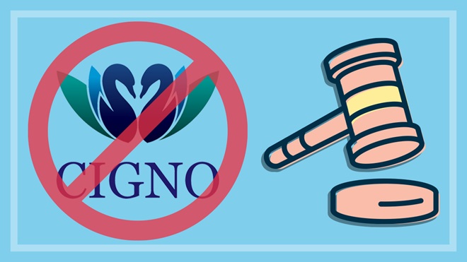 cigno logo overlaid with no symbol and illustrated gavel