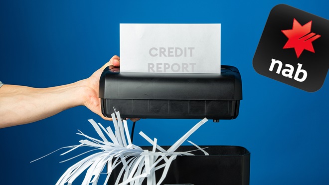 person shredding credit report and nab logo
